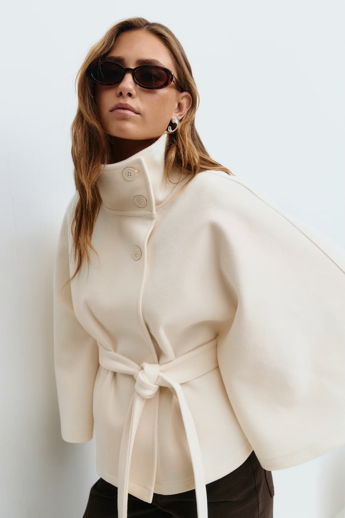 BELTED CAPE COAT FOR WOMEN