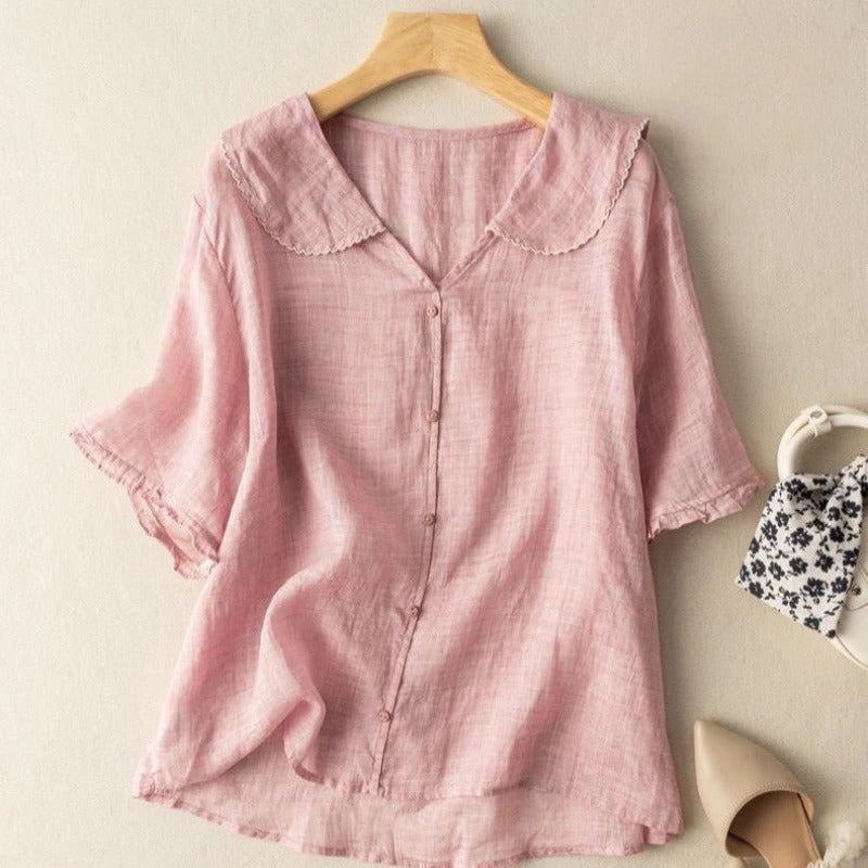 SCALLOPED LINEN BLOUSE FOR WOMEN