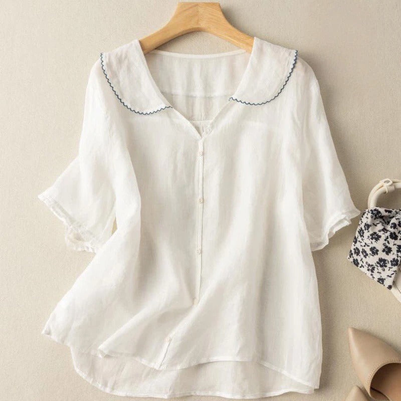 SCALLOPED LINEN BLOUSE FOR WOMEN