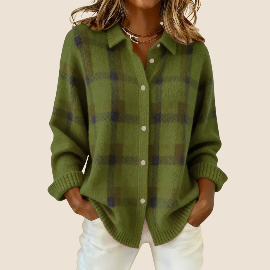 CHECKED COLLARED SWEATER FOR WOMEN