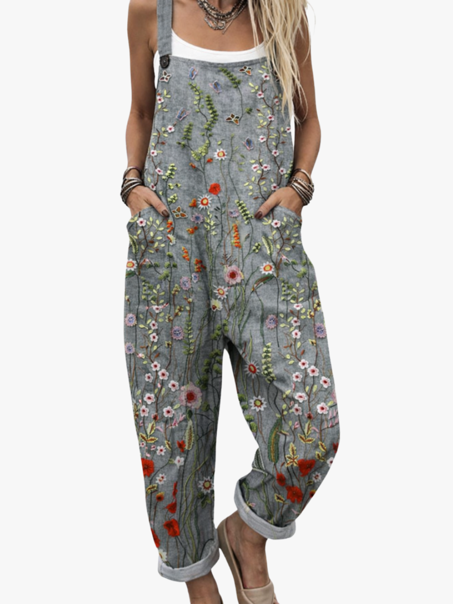 PRINTED WIDE LEG OVERALLS FOR WOMEN