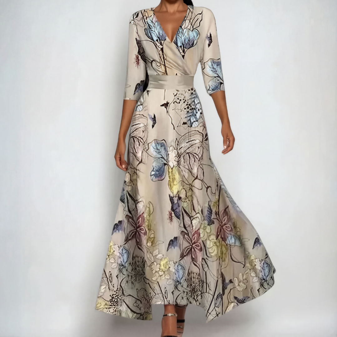 WRAP V-NECK MIDI DRESS FOR WOMEN