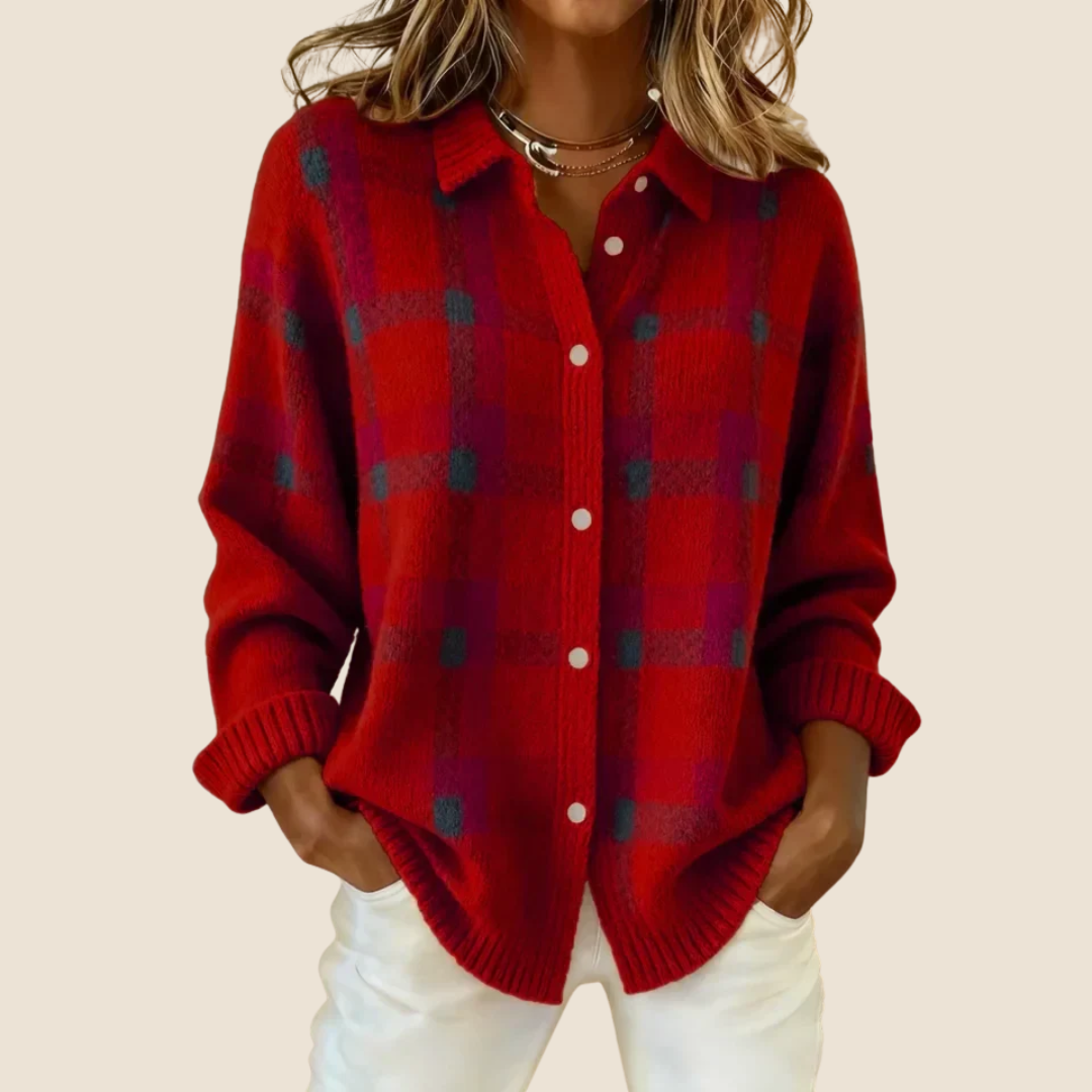 CHECKED COLLARED SWEATER FOR WOMEN