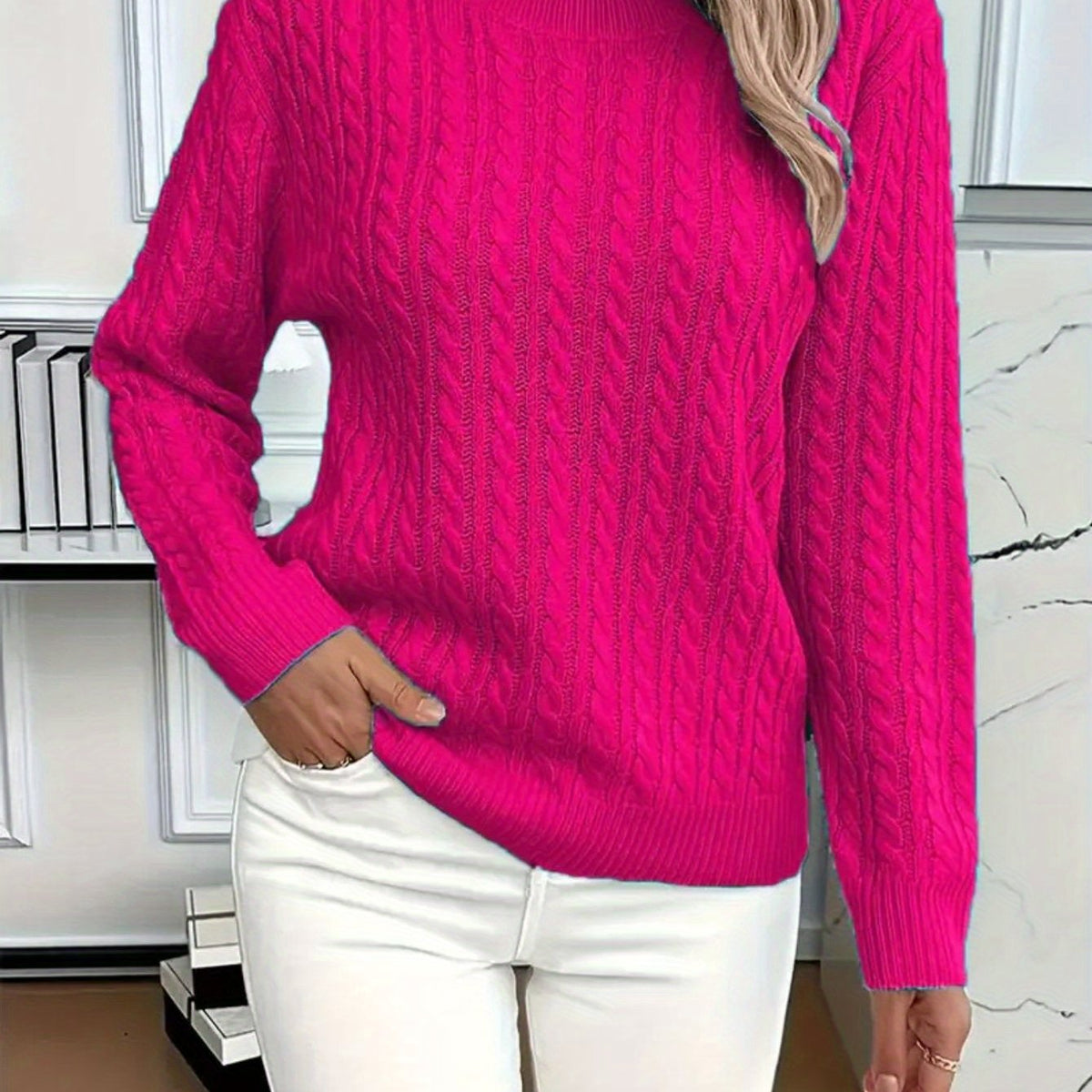 RELAXED CABLE SWEATER FOR WOMEN