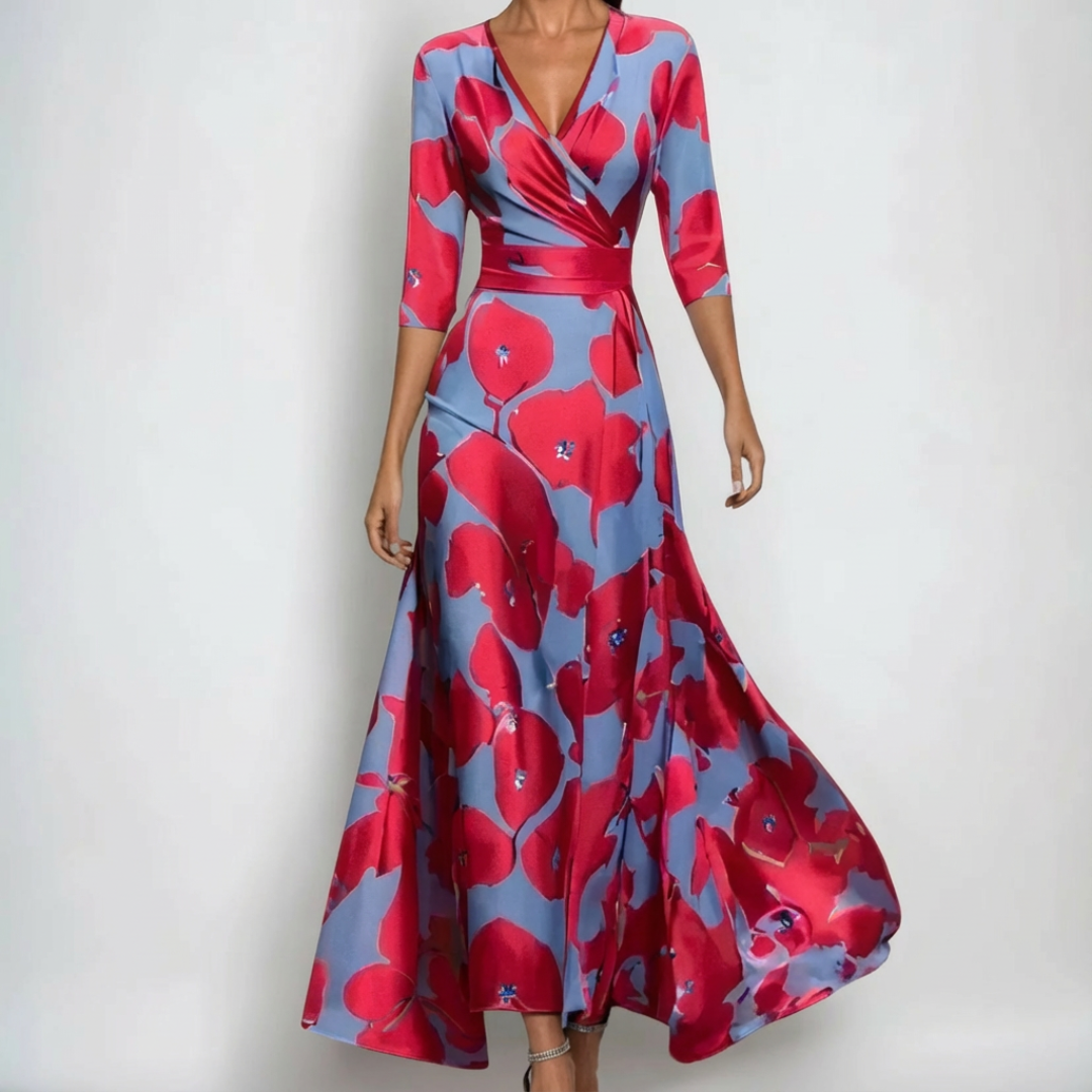 WRAP V-NECK MIDI DRESS FOR WOMEN