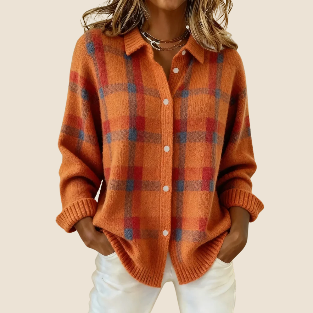 CHECKED COLLARED SWEATER FOR WOMEN