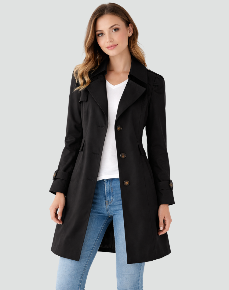 FITTED LAPEL TRENCH COAT FOR WOMEN