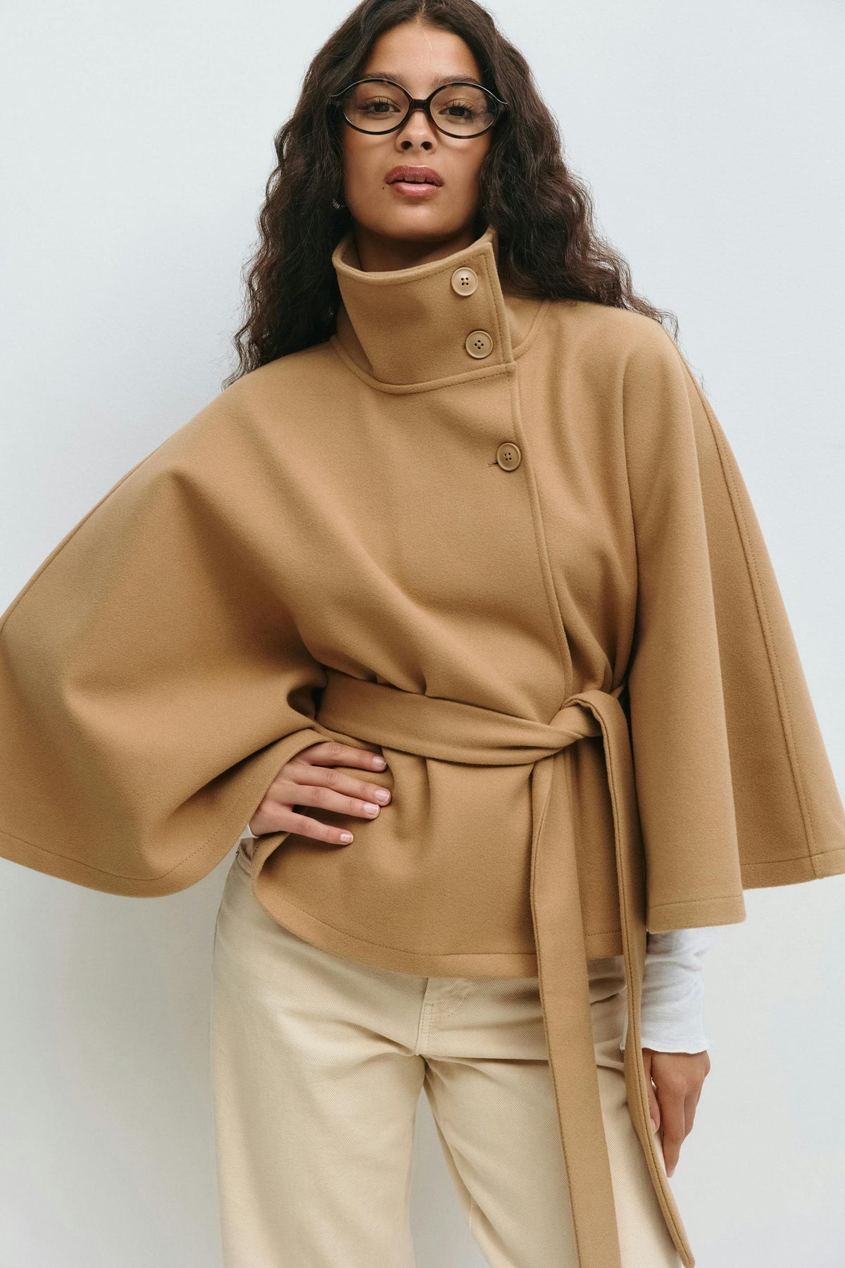 BELTED CAPE COAT FOR WOMEN