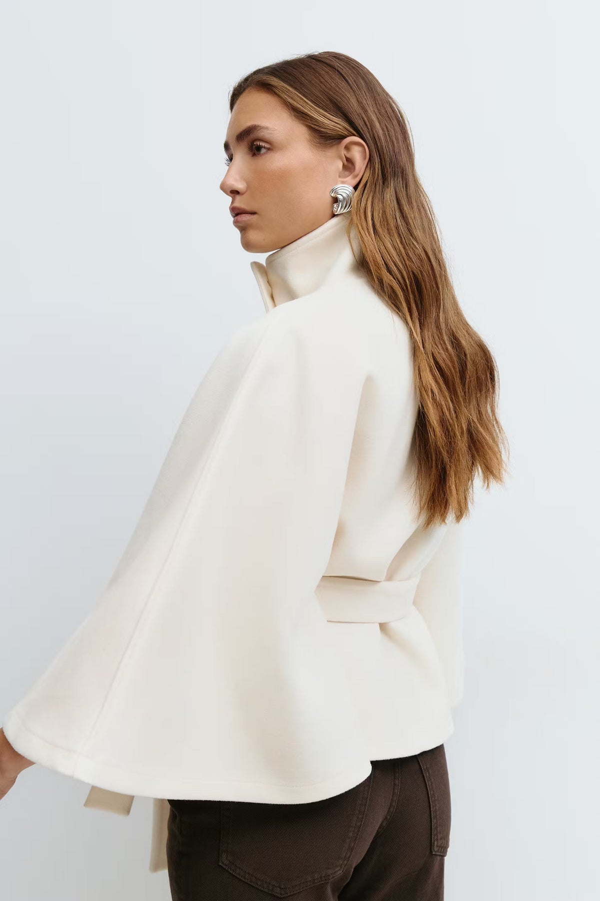 BELTED CAPE COAT FOR WOMEN