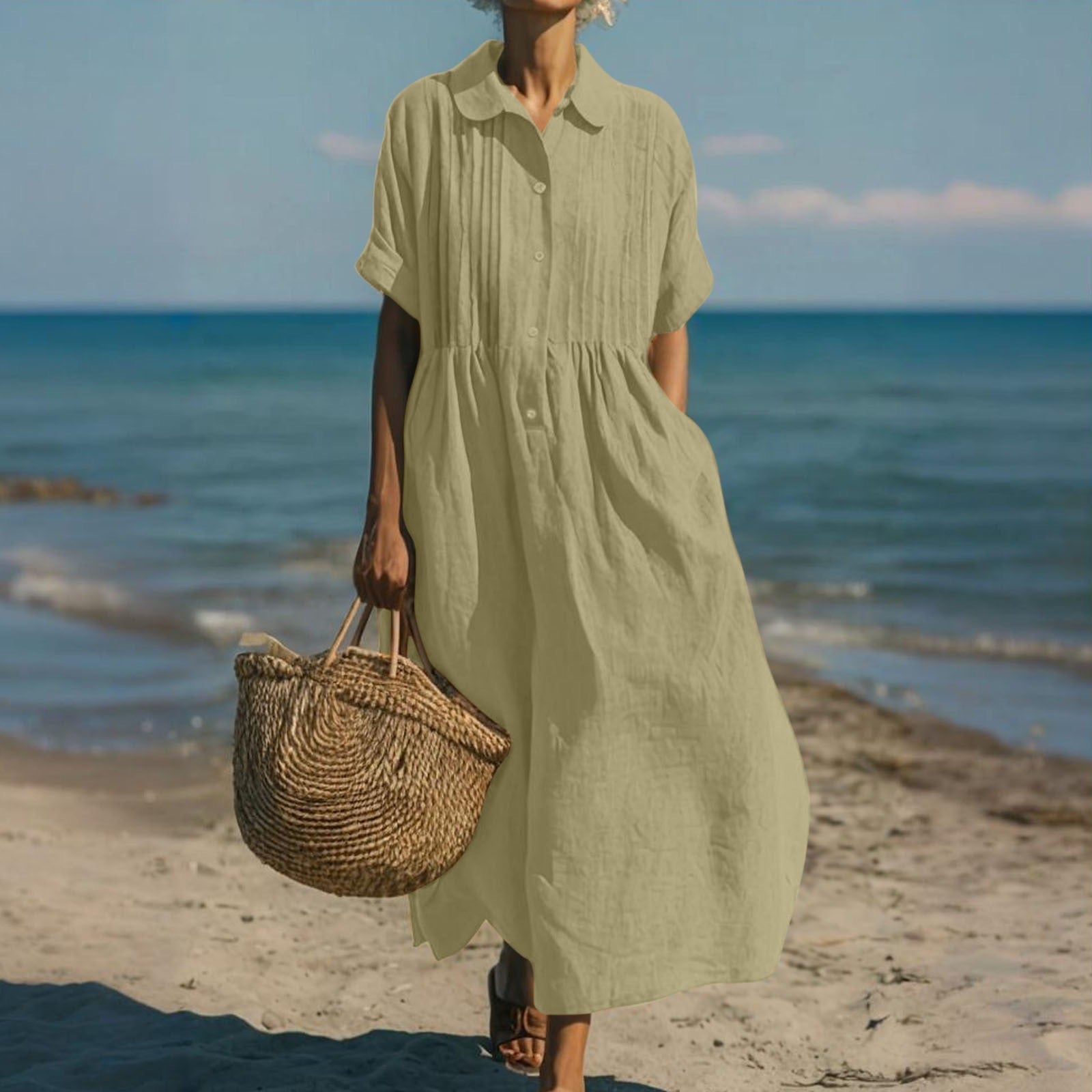 FLOWING BUTTON DRESS FOR WOMEN