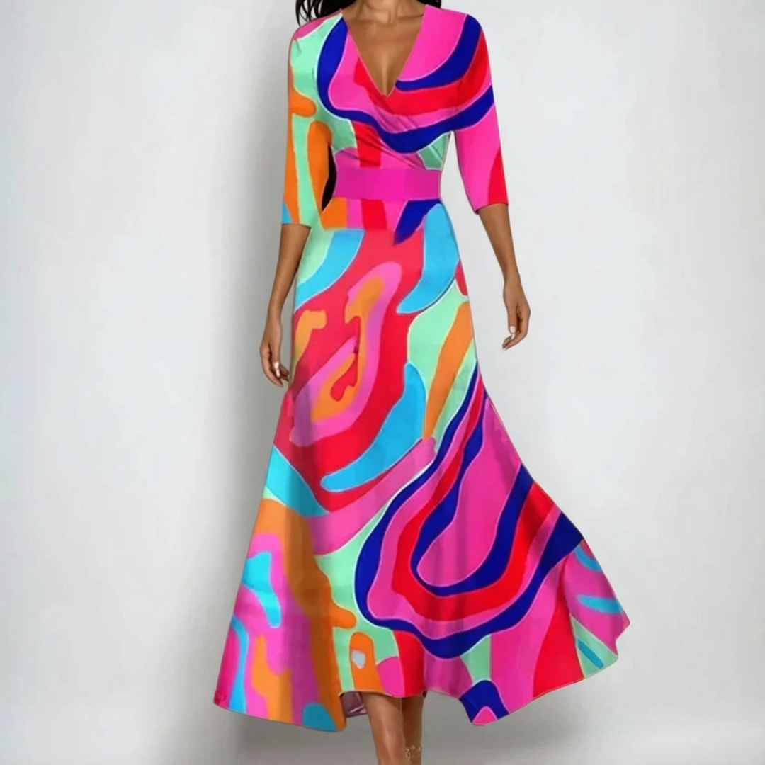 WRAP V-NECK MIDI DRESS FOR WOMEN