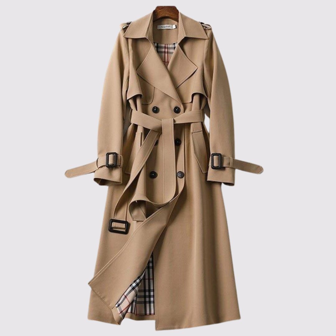 BELTED LONG TRENCH COAT FOR WOMEN