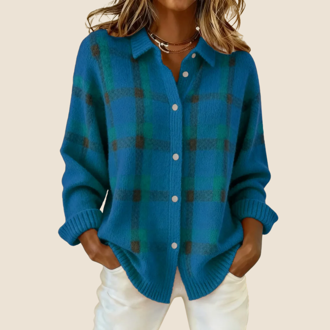 CHECKED COLLARED SWEATER FOR WOMEN
