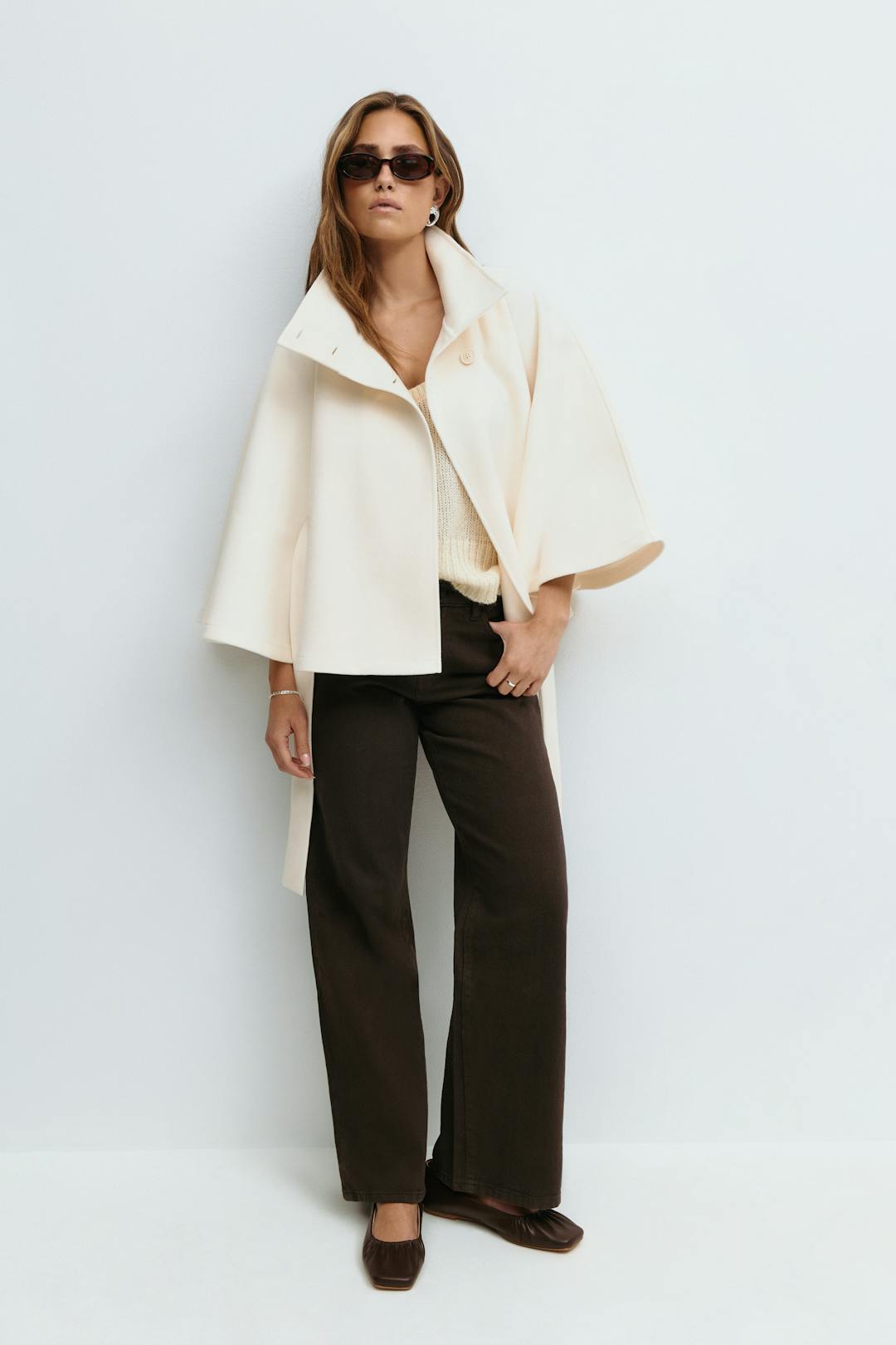 BELTED CAPE COAT FOR WOMEN