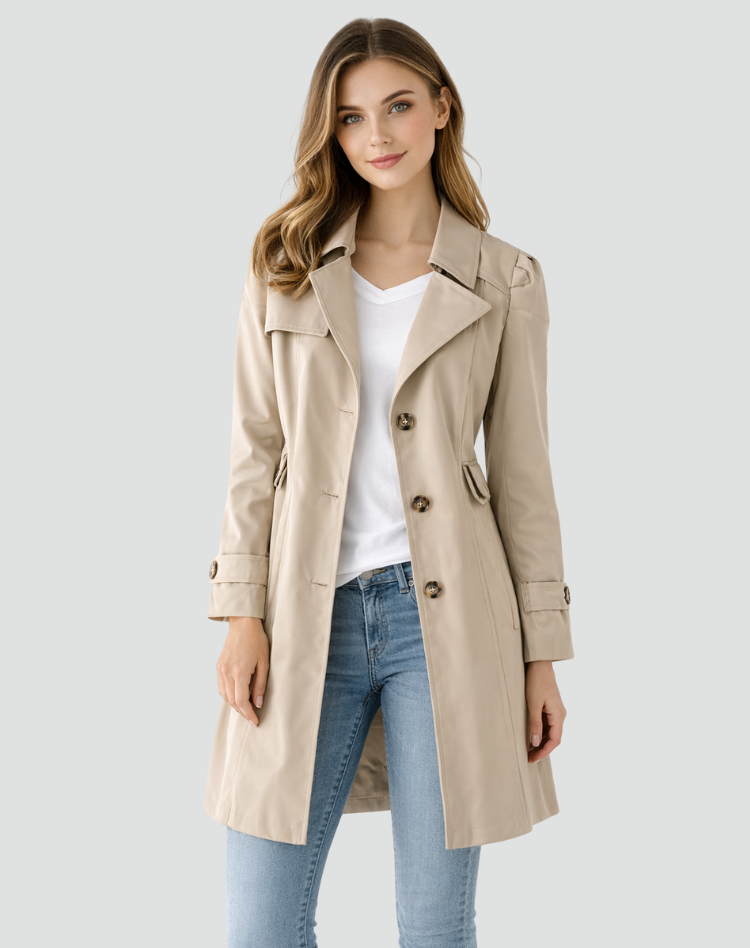 FITTED LAPEL TRENCH COAT FOR WOMEN