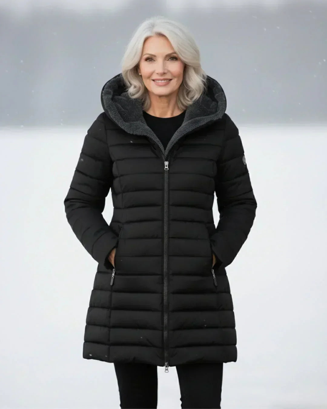 LONG A-LINE QUILTED JACKET FOR WOMEN