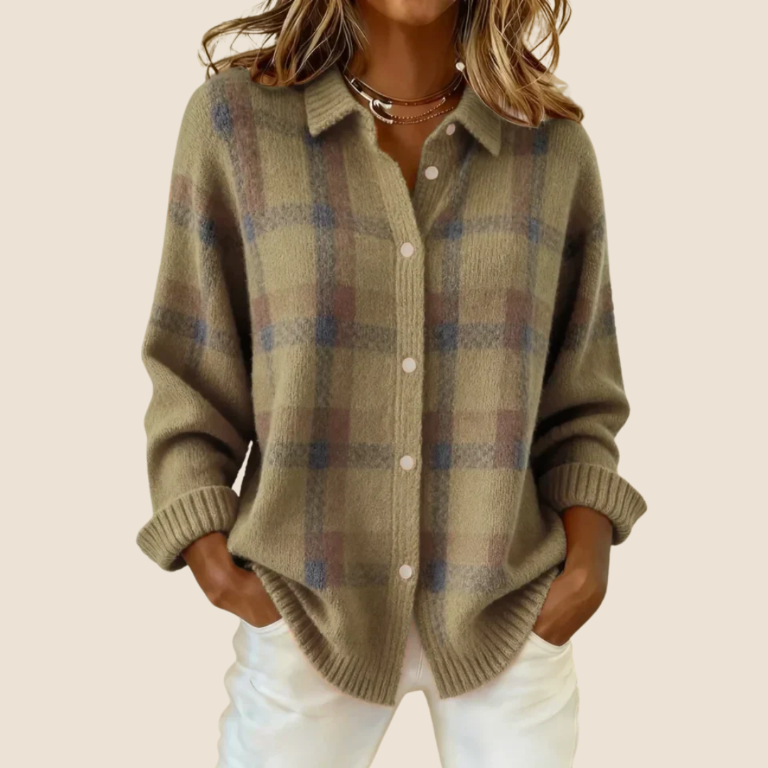 CHECKED COLLARED SWEATER FOR WOMEN