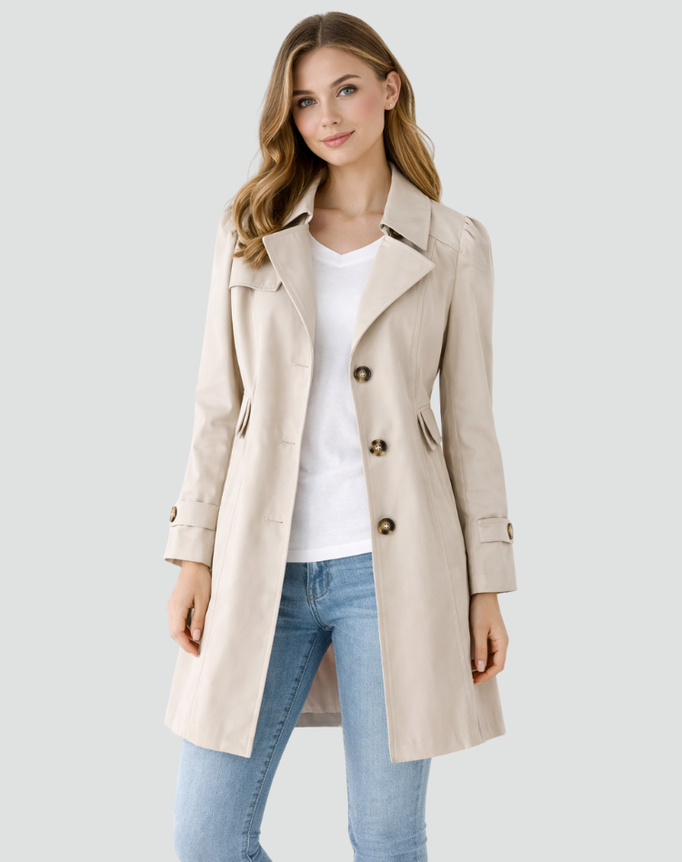 FITTED LAPEL TRENCH COAT FOR WOMEN