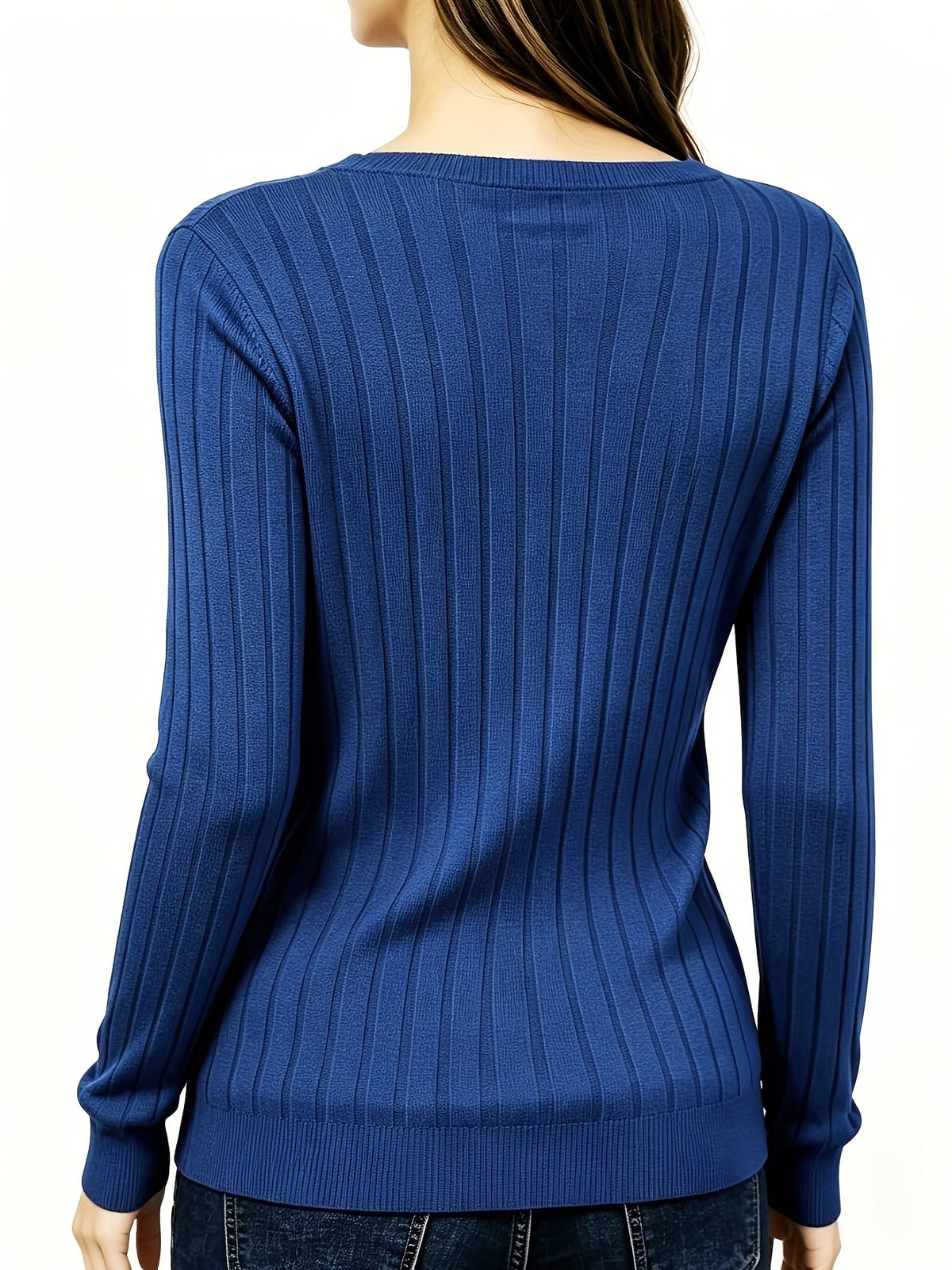 RIBBED V-NECK SWEATER FOR WOMEN