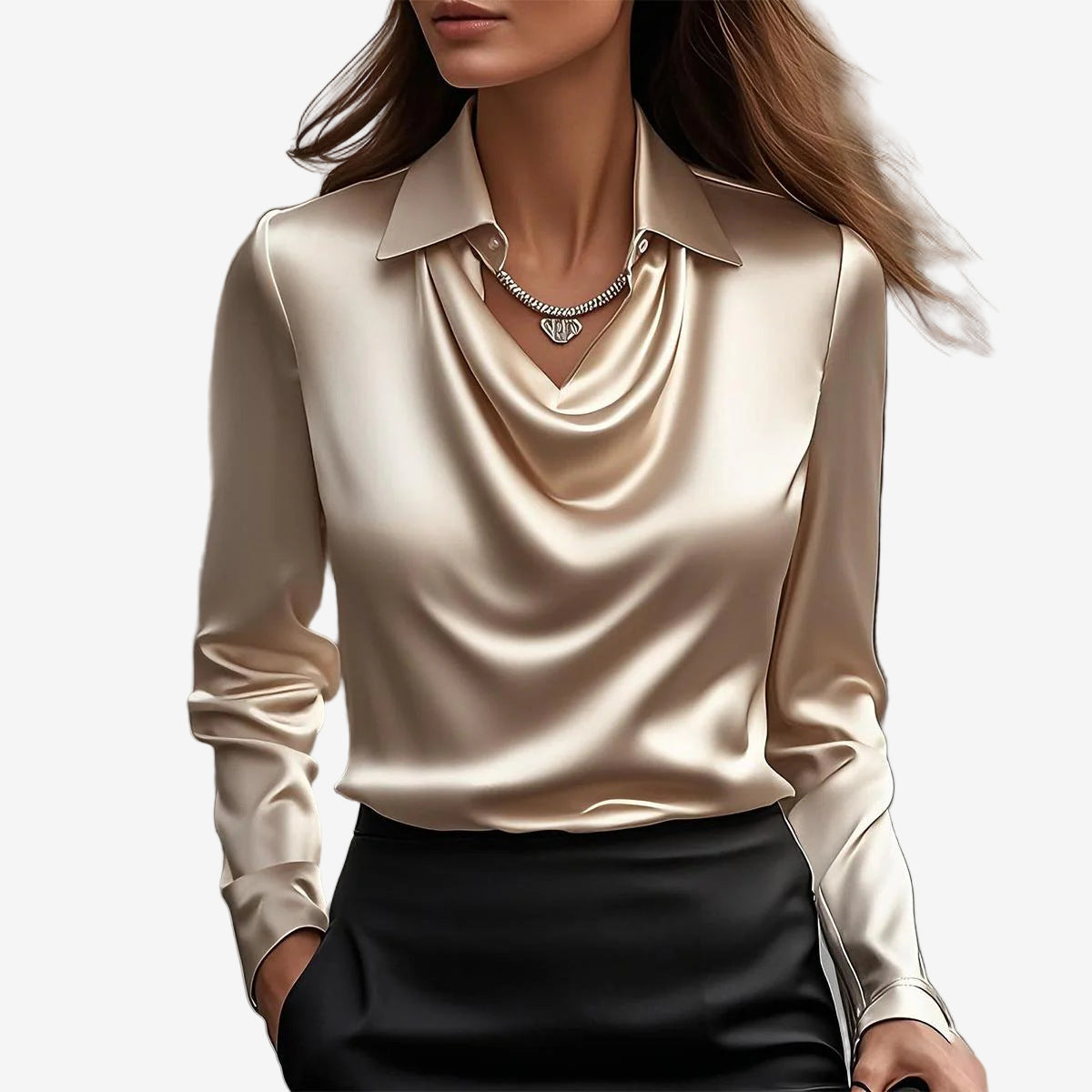 DRAPED COWL NECK BLOUSE FOR WOMEN