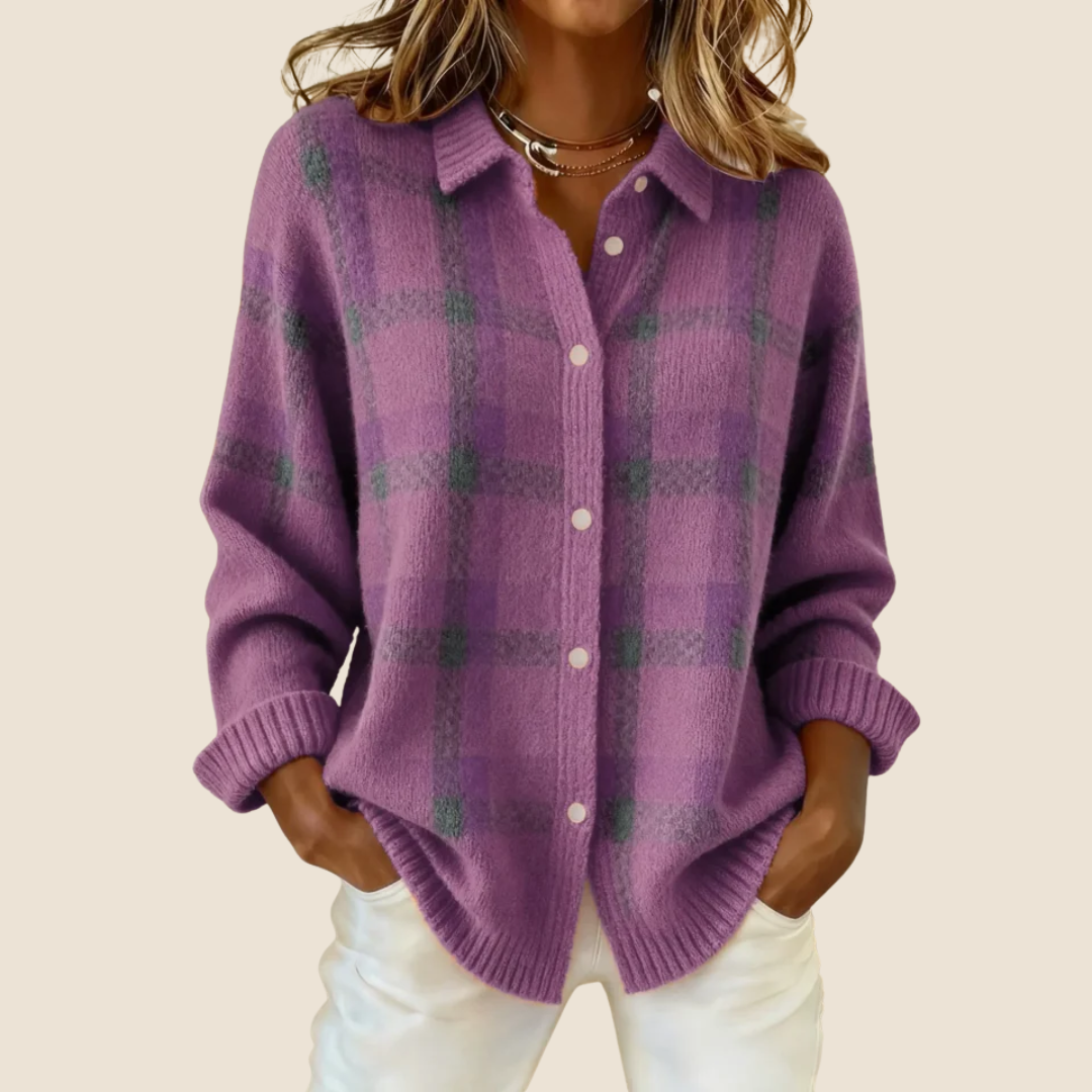 CHECKED COLLARED SWEATER FOR WOMEN