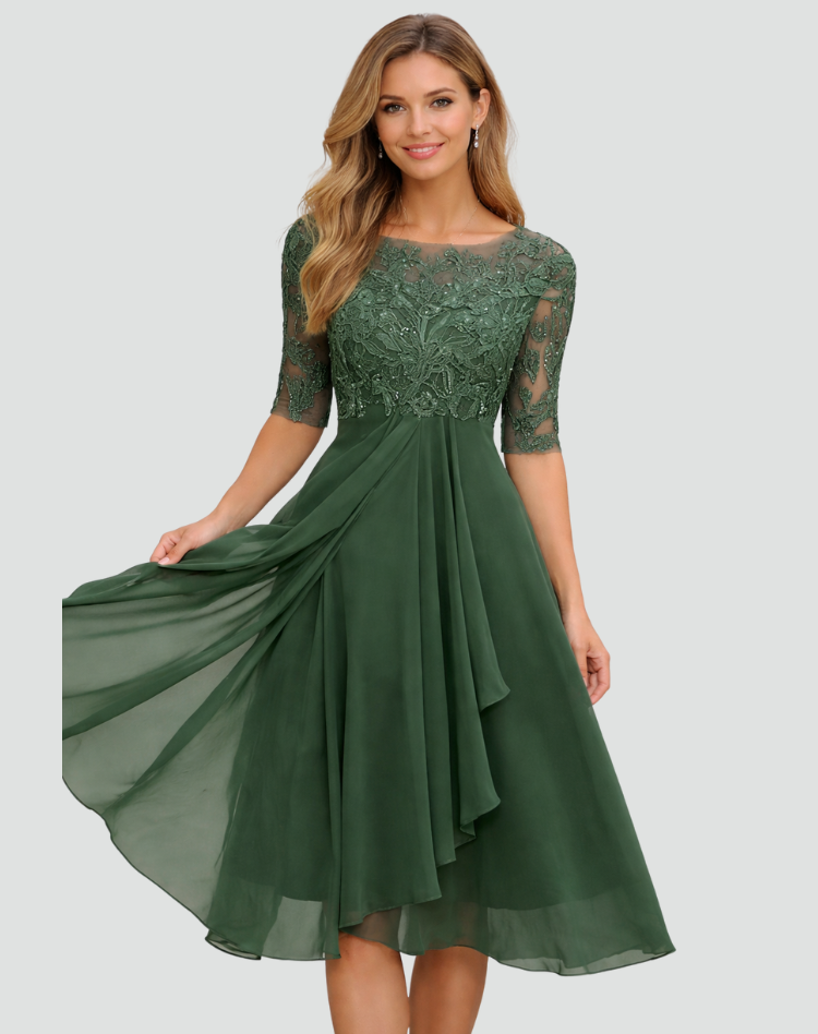LACE TULLE MIDI DRESS FOR WOMEN