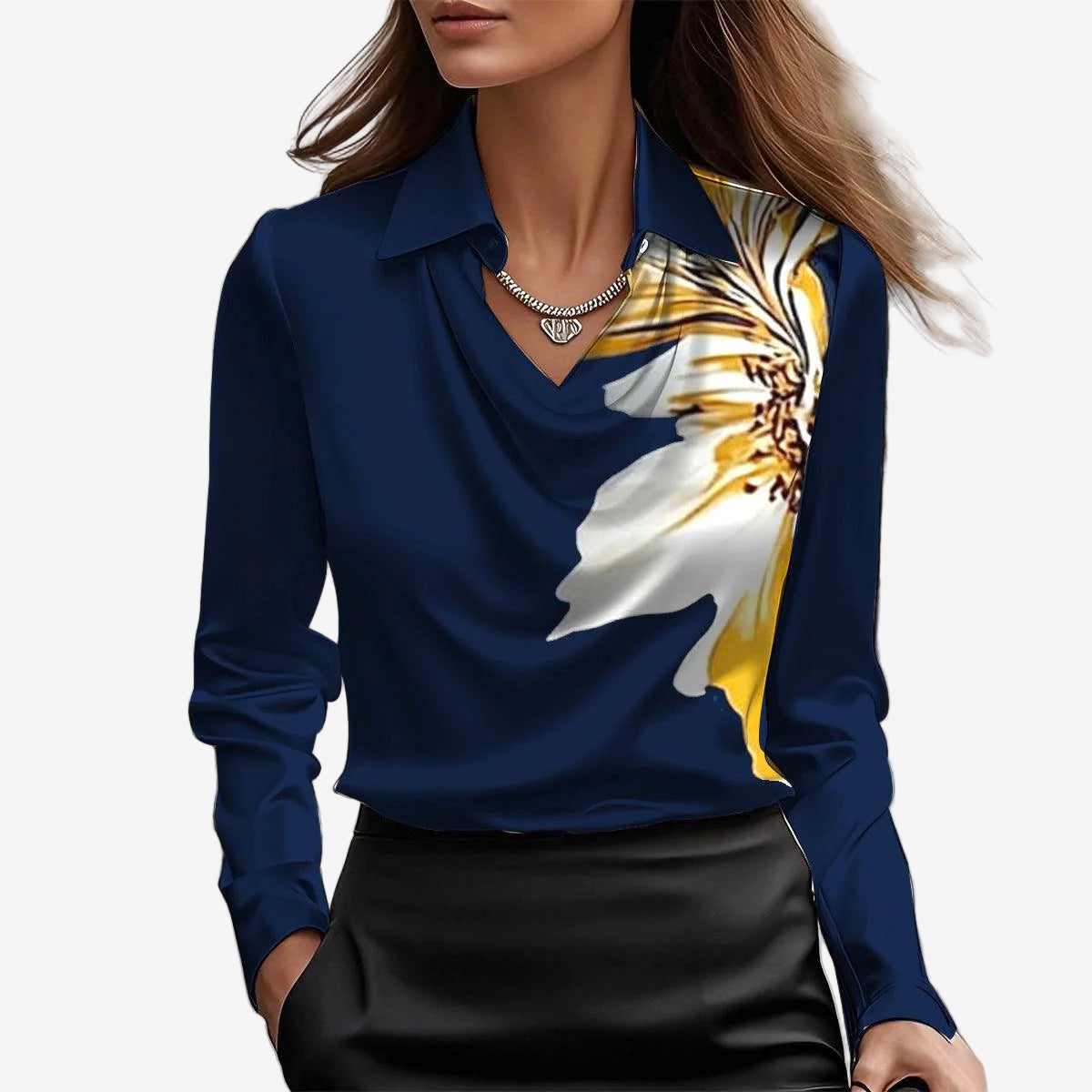 DRAPED COWL NECK BLOUSE FOR WOMEN