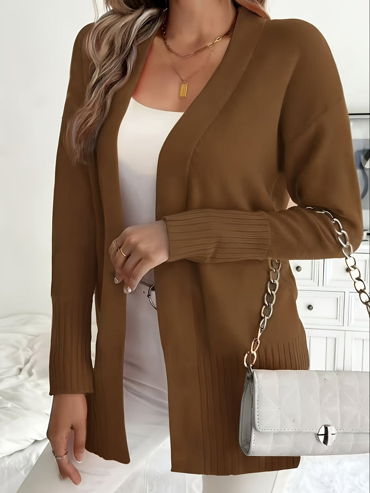 LONG V-NECK CARDIGAN FOR WOMEN