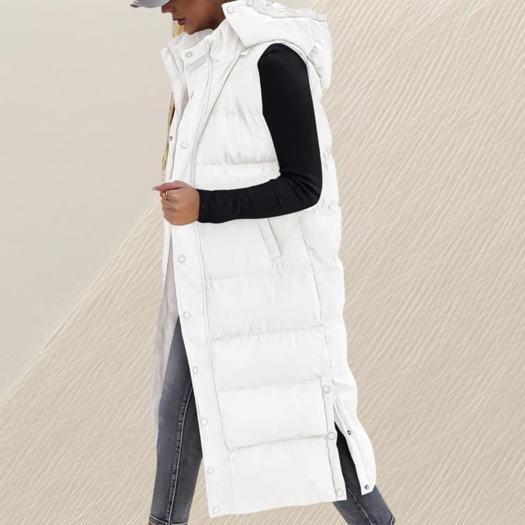 CHIC LONG QUILTED HOODED VEST FOR WOMEN