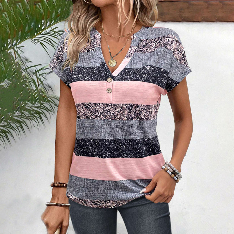 STRIPED V-NECK BLOUSE FOR WOMEN