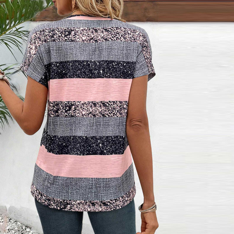 STRIPED V-NECK BLOUSE FOR WOMEN