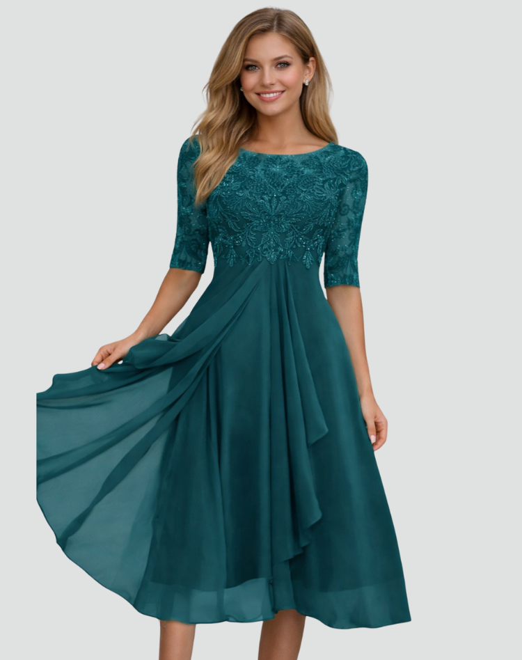 LACE TULLE MIDI DRESS FOR WOMEN