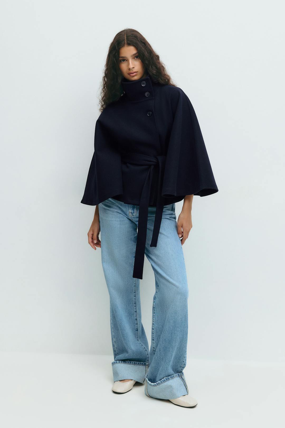 BELTED CAPE COAT FOR WOMEN