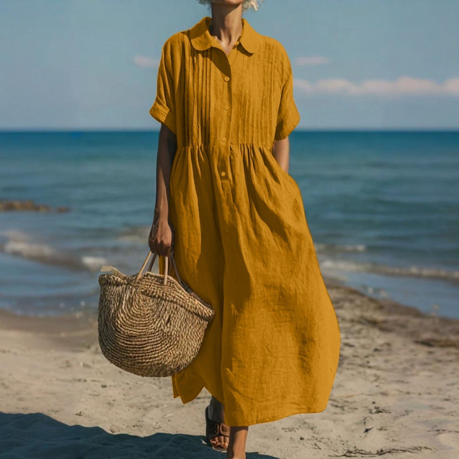 FLOWING BUTTON DRESS FOR WOMEN