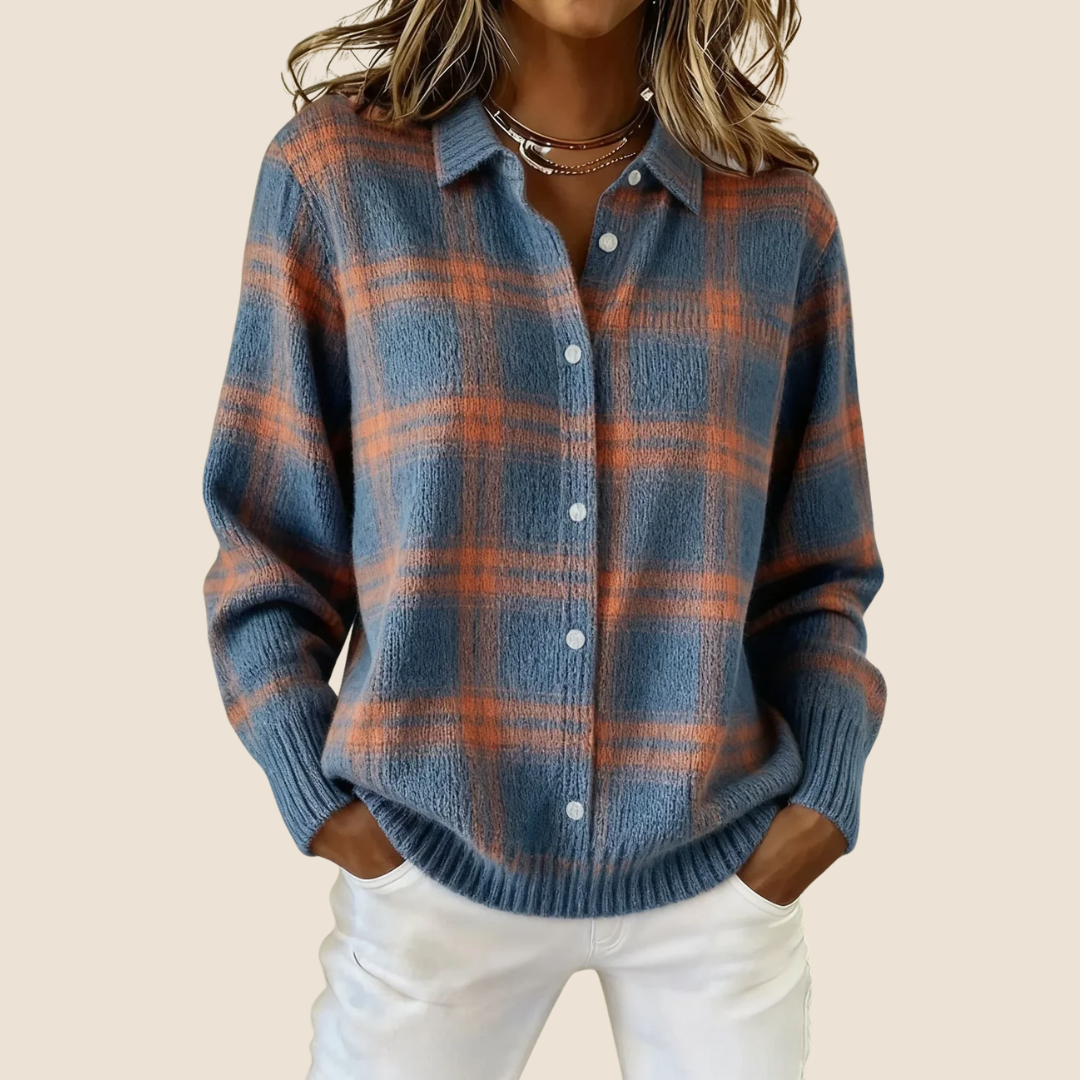 CHECK KNIT SWEATER FOR WOMEN