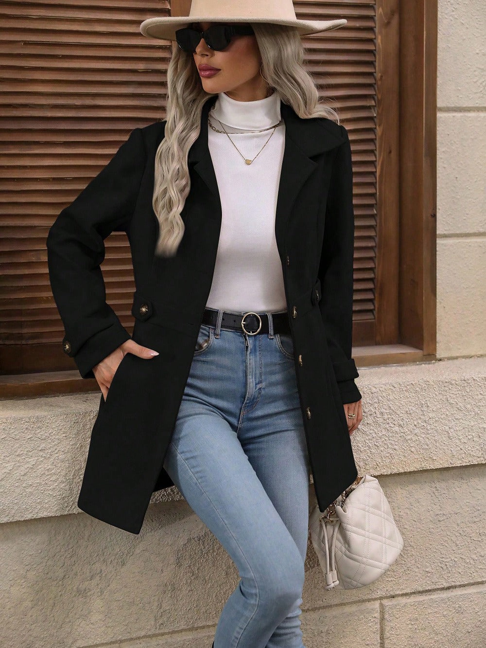 BELTED FITTED TRENCH COAT FOR WOMEN