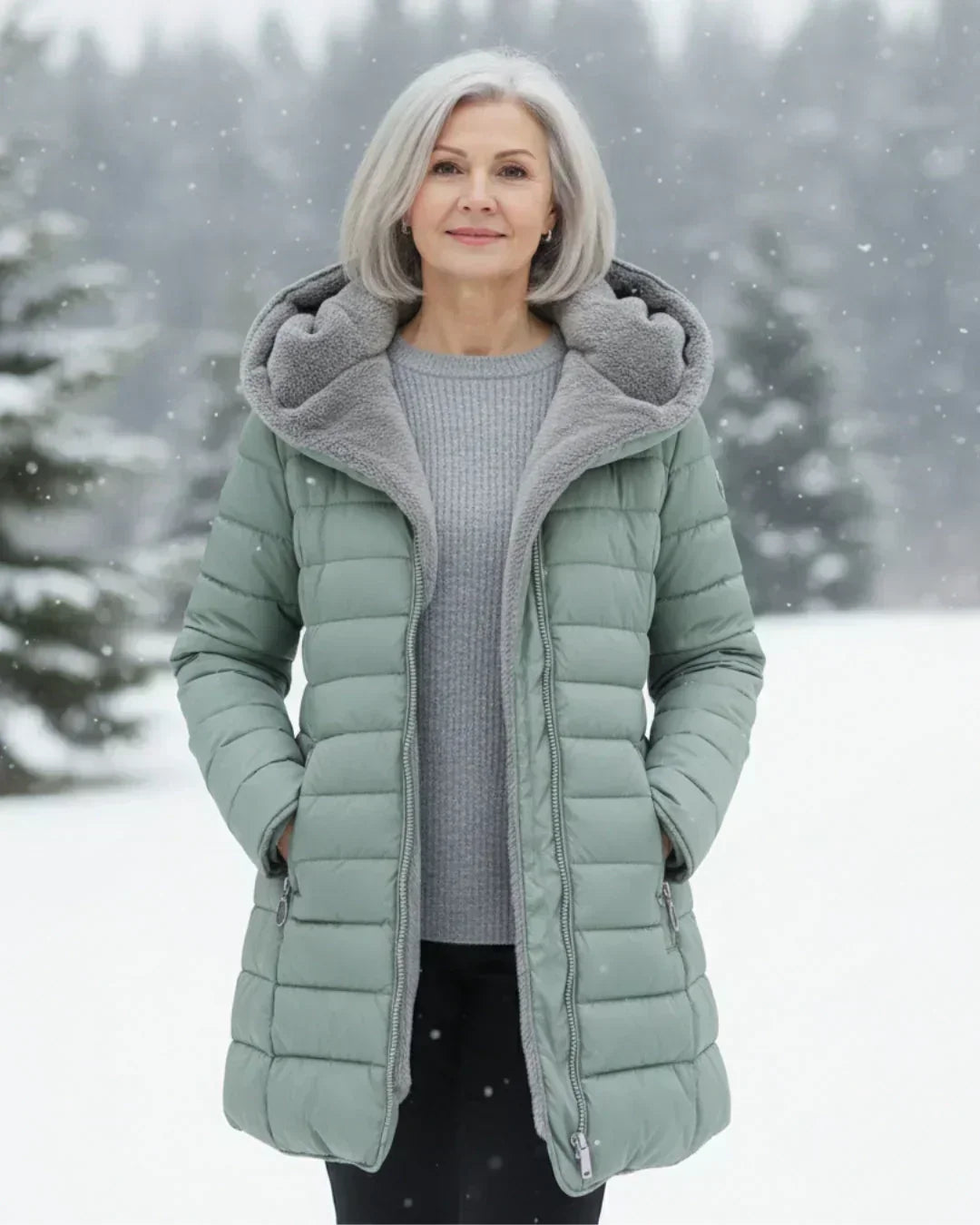 LONG A-LINE QUILTED JACKET FOR WOMEN
