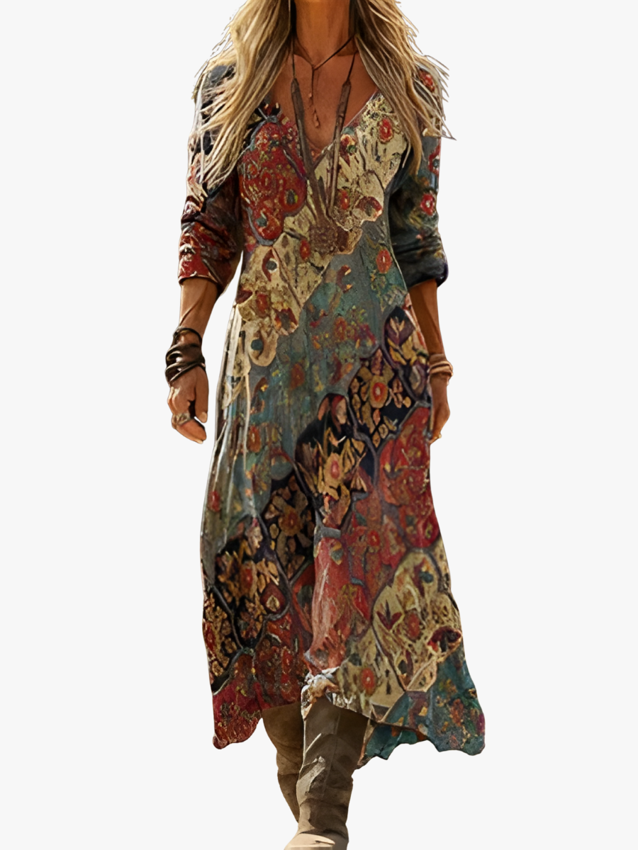 ETHNIC PRINT DRESS FOR WOMEN