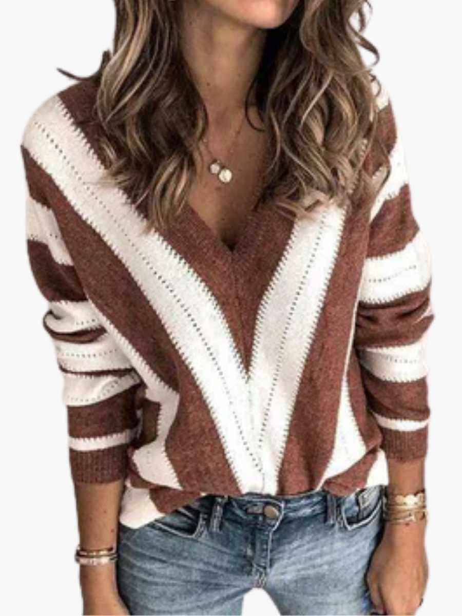 STRIPED V-NECK SWEATER FOR WOMEN