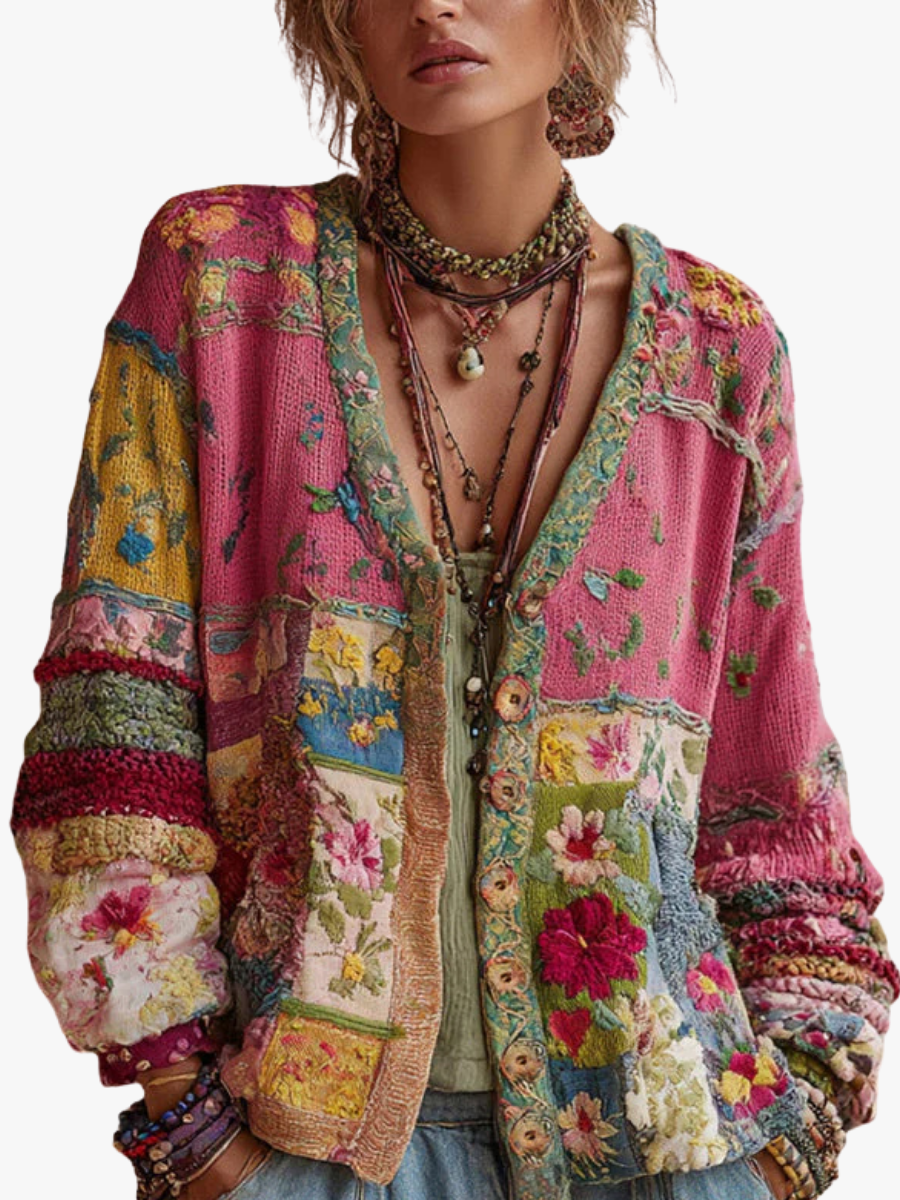 EMBROIDERED PATCHWORK CARDIGAN FOR WOMEN