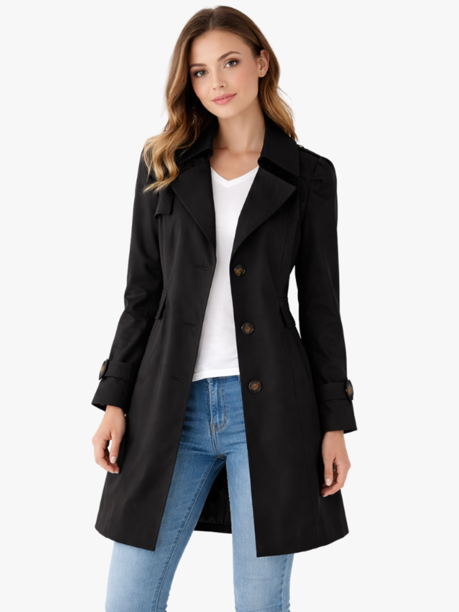 FITTED LAPEL TRENCH COAT FOR WOMEN
