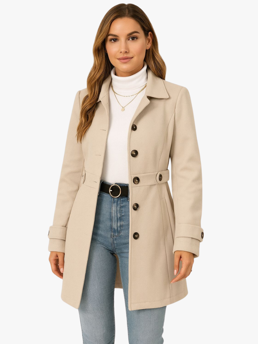 BELTED FITTED TRENCH COAT FOR WOMEN
