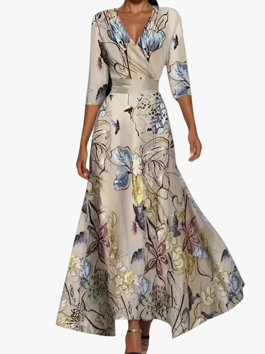 WRAP V-NECK MIDI DRESS FOR WOMEN