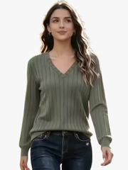 RIBBED V-NECK SWEATER FOR WOMEN
