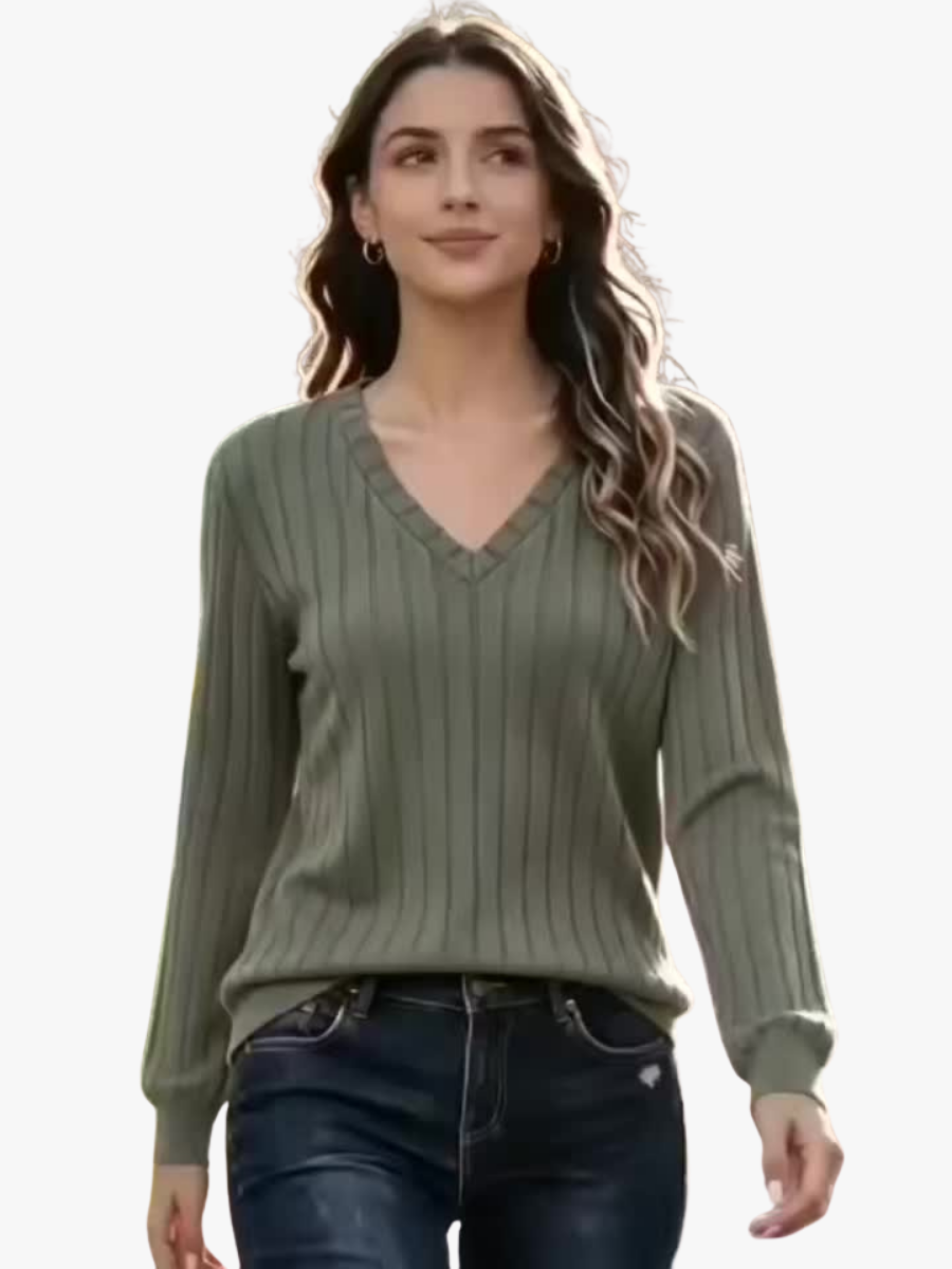 RIBBED V-NECK SWEATER FOR WOMEN