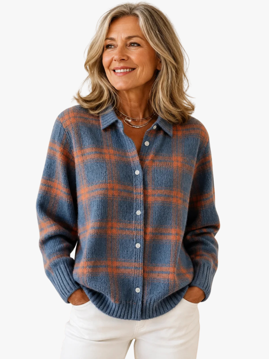 CHECKED COLLARED SWEATER FOR WOMEN