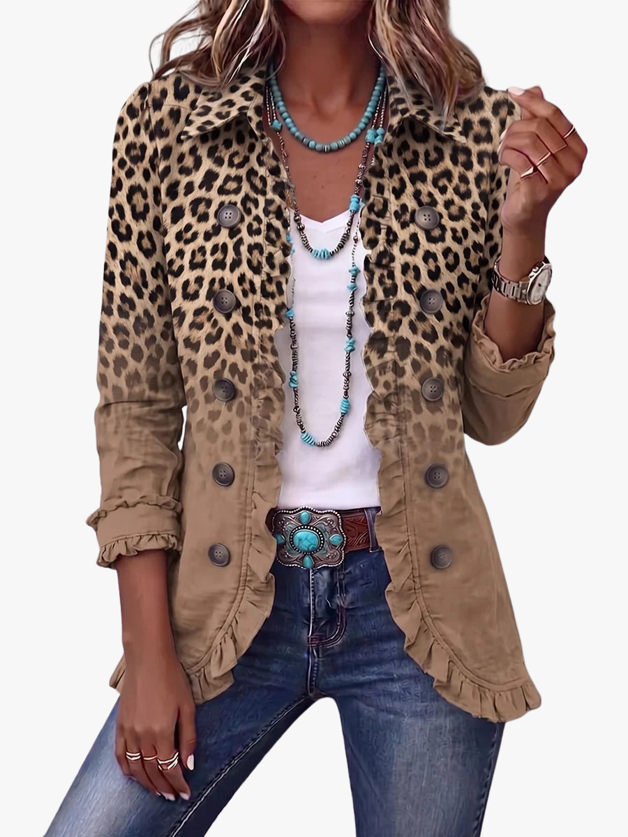 LEOPARD PRINT RUFFLE JACKET FOR WOMEN