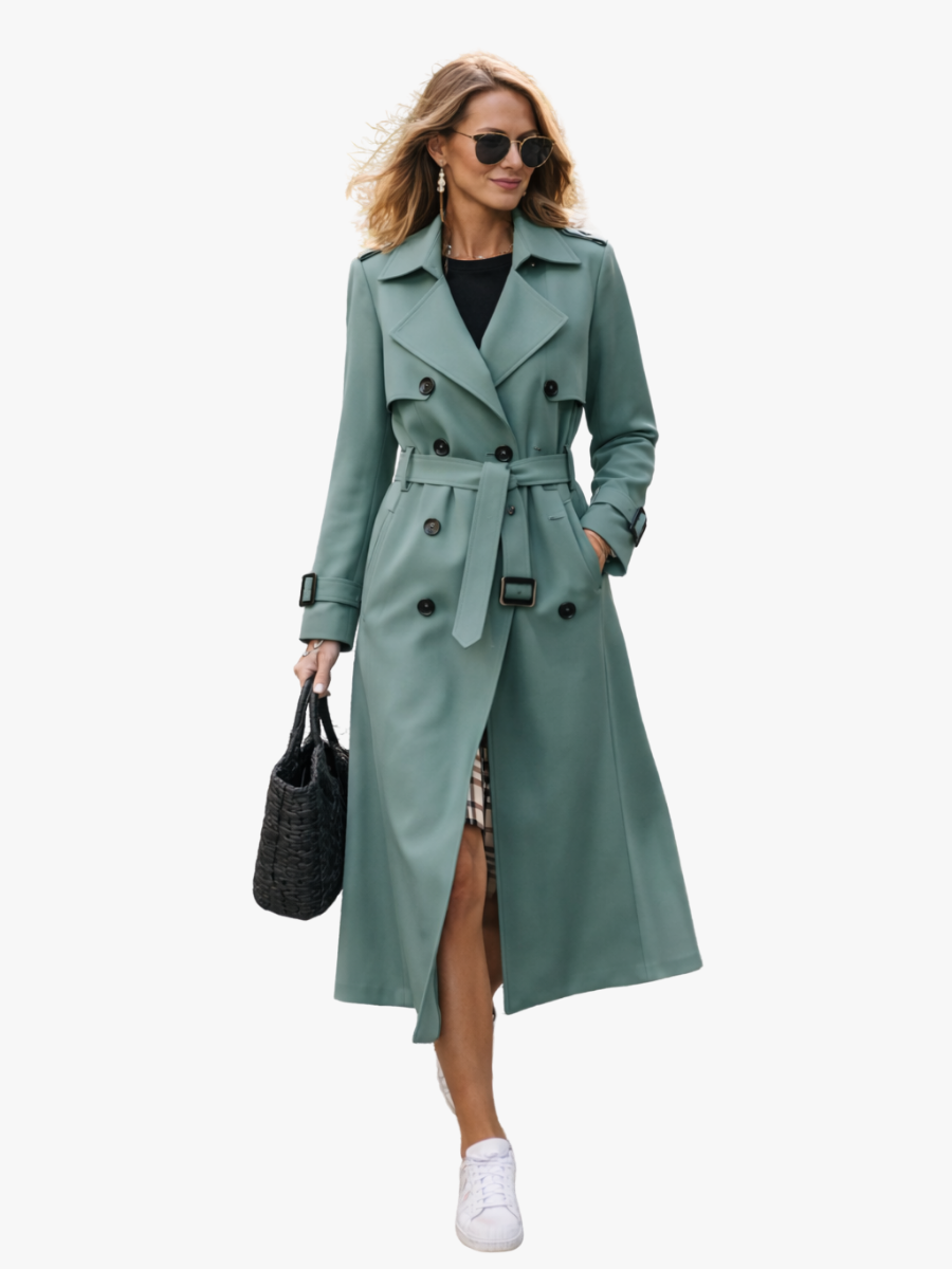 BELTED LONG TRENCH COAT FOR WOMEN