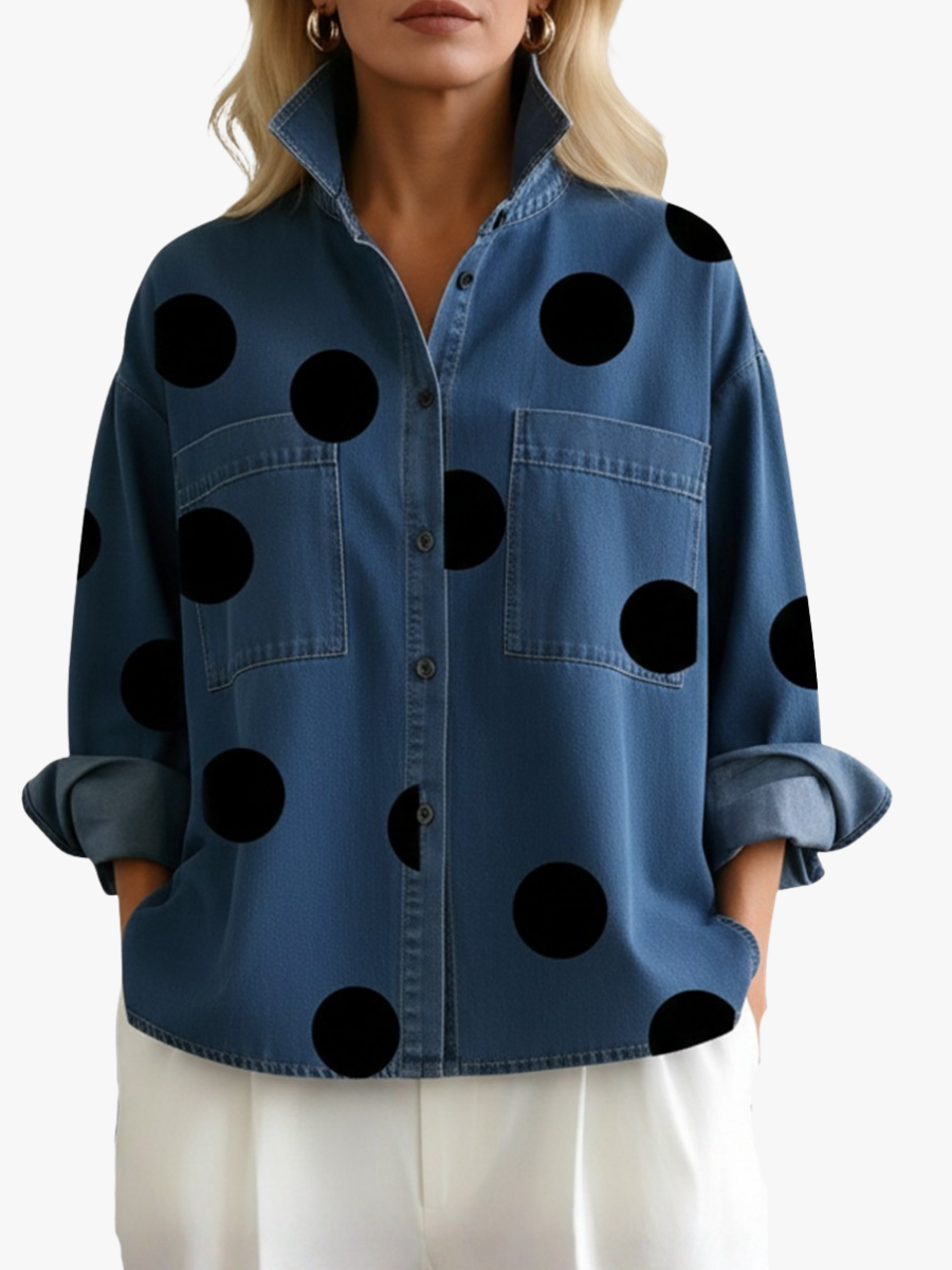ASYMMETRIC POLKA DOT OVERSHIRT FOR WOMEN
