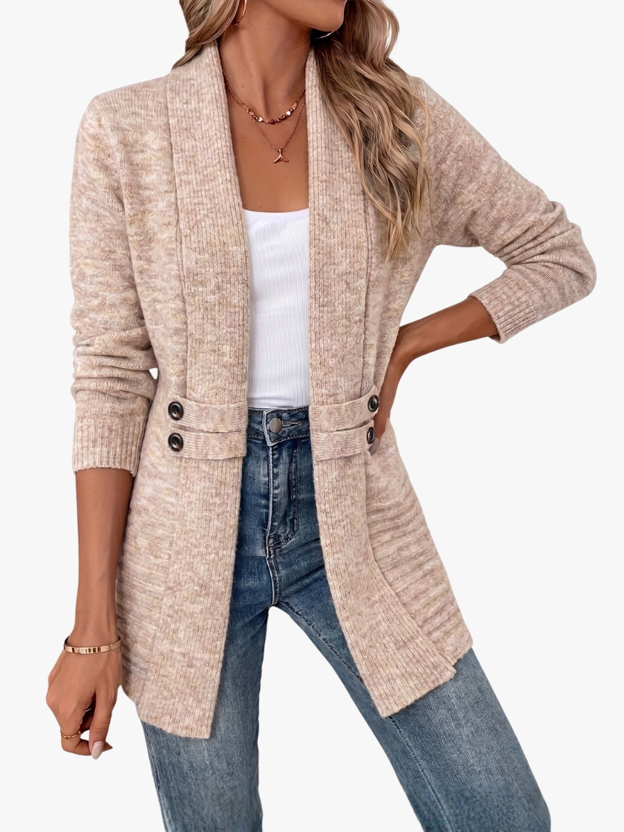 DEFINED-WAIST BUTTON CARDIGAN FOR WOMEN